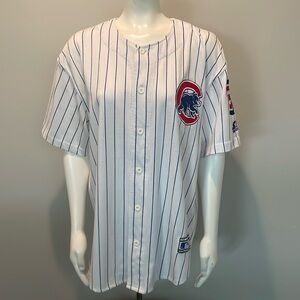 Chicago Cubs Starter White and Blue Stripe Button Front MLB Jersey Size L Large